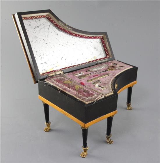 A 19th century French Palais Royale inlaid and ebonised musical necessaire, 11.5in.